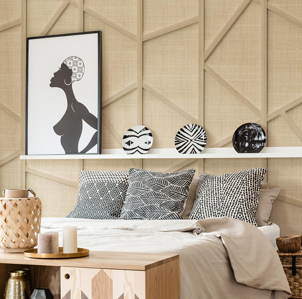 Décoration murale géométrique en bois Japandi 560 mm pour salon