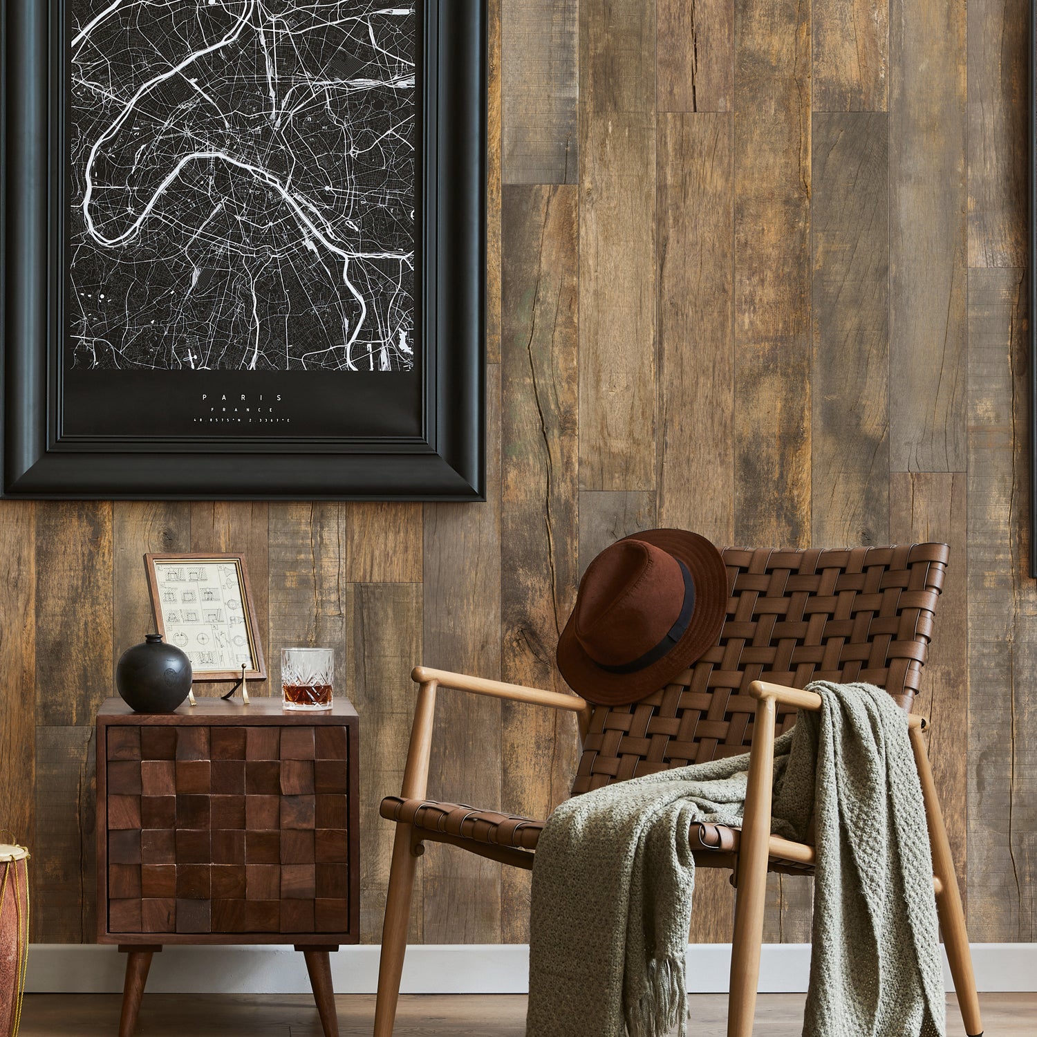 Revestimiento de pared Element 3D rústico marrón